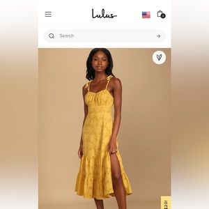 Lulus Sweet Sentiments Mustard Yellow Jacquard Tiered Midi Dress